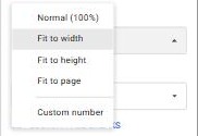 Scale options in Google Sheets print settings: Normal, Fit to width, Fit to height, Fit to page and Custom number